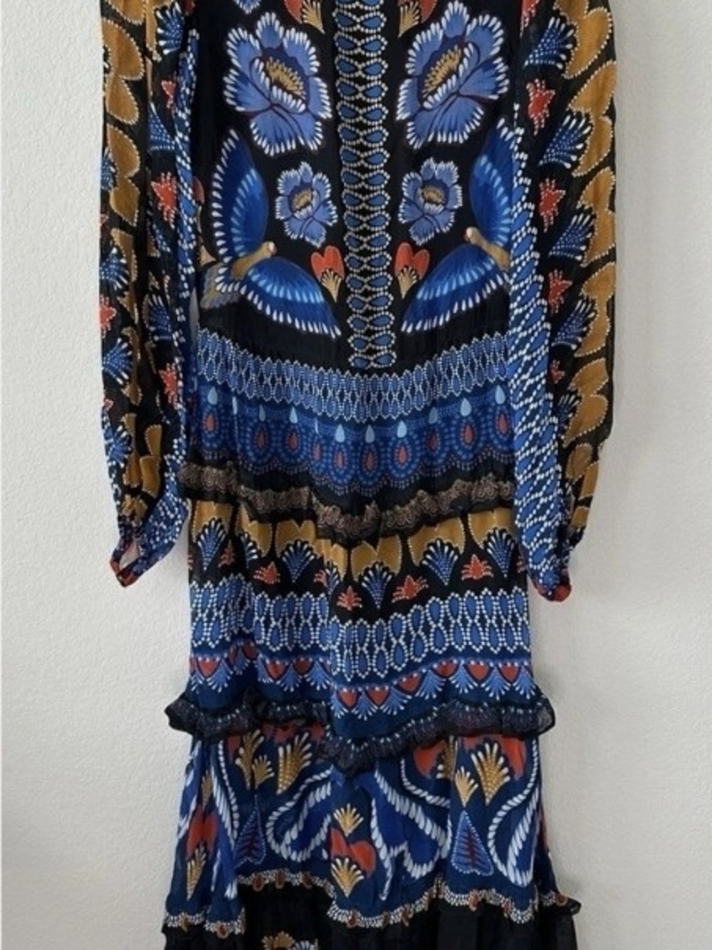 FARM RIO Ainika Ruffled Printed Crepe Maxi Dress Size M - Picture 2 of 5
